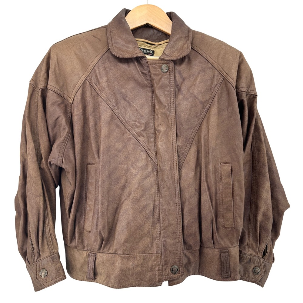 90s Adventure Bound Originals Brown Leather Bomber Jacket Thinsulate Liner SZ M